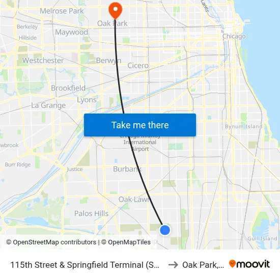 115th Street & Springfield Terminal (South) to Oak Park, IL map