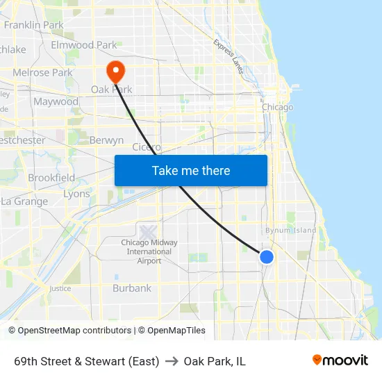 69th Street & Stewart (East) to Oak Park, IL map