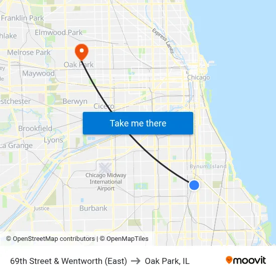 69th Street & Wentworth (East) to Oak Park, IL map