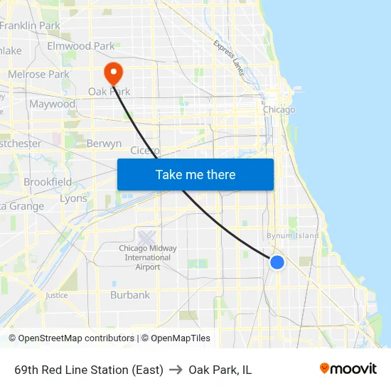 69th Red Line Station (East) to Oak Park, IL map