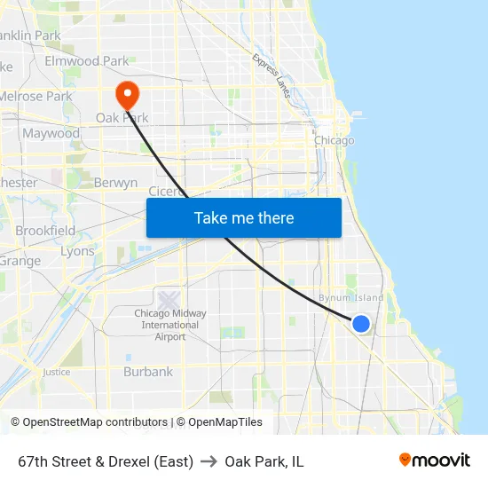 67th Street & Drexel (East) to Oak Park, IL map