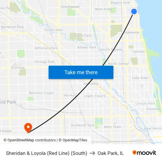 Sheridan & Loyola (Red Line) (South) to Oak Park, IL map
