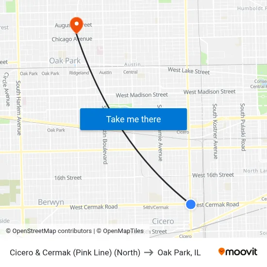 Cicero & Cermak (Pink Line) (North) to Oak Park, IL map