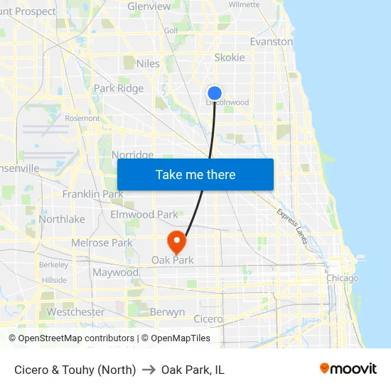 Cicero & Touhy (North) to Oak Park, IL map