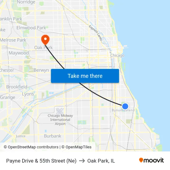 Payne Drive & 55th Street (Ne) to Oak Park, IL map