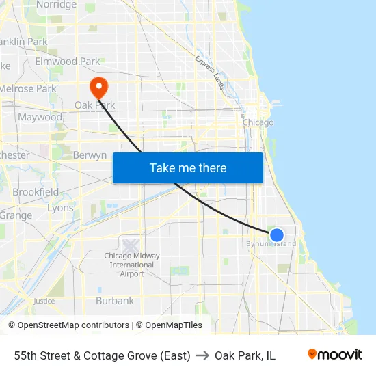55th Street & Cottage Grove (East) to Oak Park, IL map