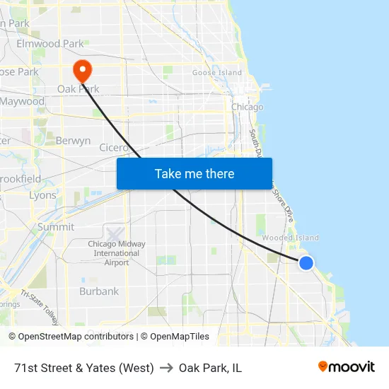 71st Street & Yates (West) to Oak Park, IL map