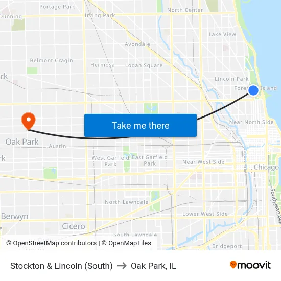 Stockton & Lincoln (South) to Oak Park, IL map