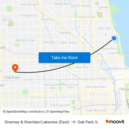 Diversey & Sheridan/Lakeview (East) to Oak Park, IL map