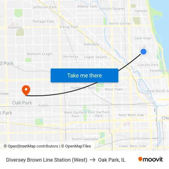 Diversey Brown Line Station (West) to Oak Park, IL map