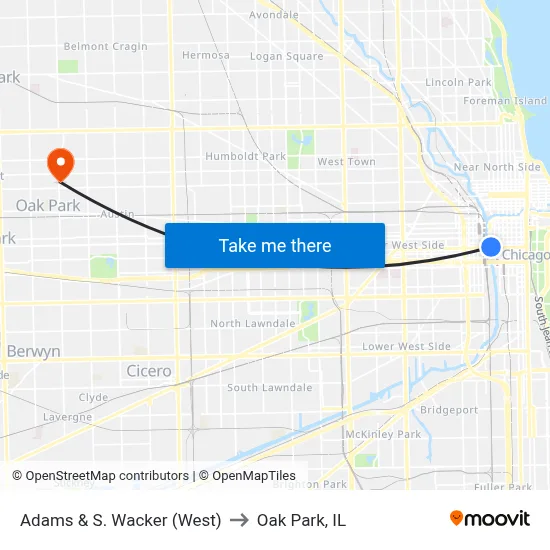 Adams & S. Wacker (West) to Oak Park, IL map