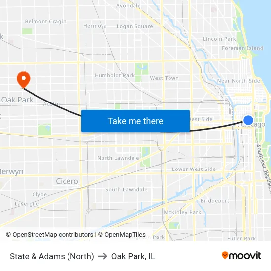 State & Adams (North) to Oak Park, IL map