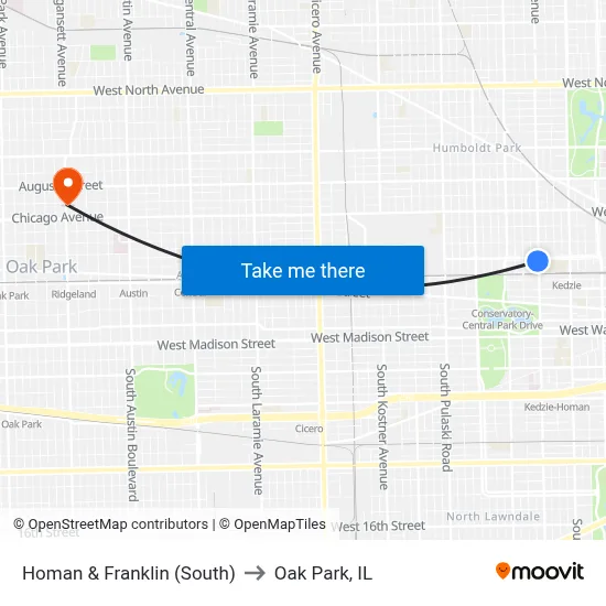 Homan & Franklin (South) to Oak Park, IL map