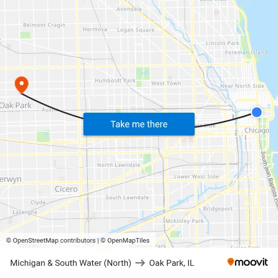 Michigan & South Water (North) to Oak Park, IL map
