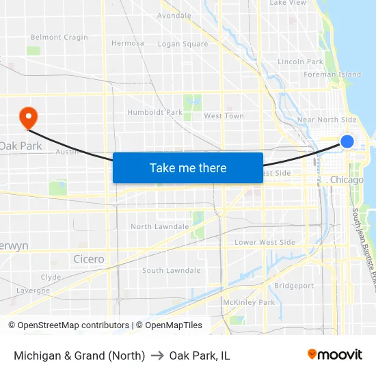 Michigan & Grand (North) to Oak Park, IL map