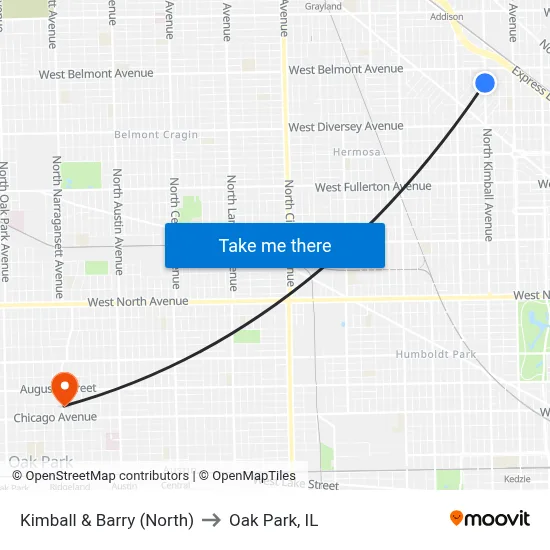 Kimball & Barry (North) to Oak Park, IL map
