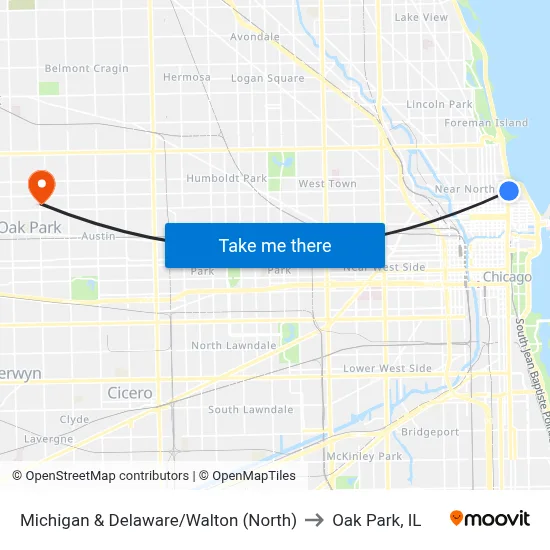 Michigan & Delaware/Walton (North) to Oak Park, IL map