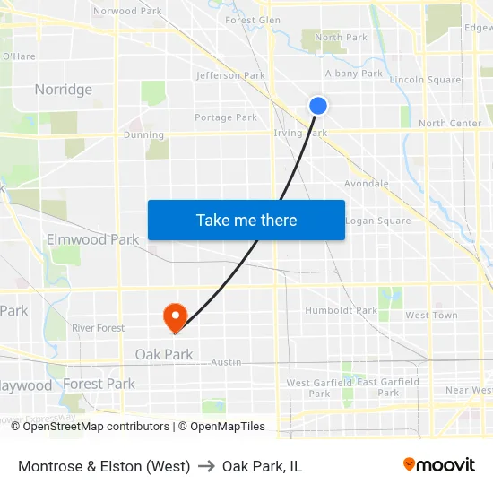 Montrose & Elston (West) to Oak Park, IL map