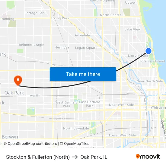 Stockton & Fullerton (North) to Oak Park, IL map