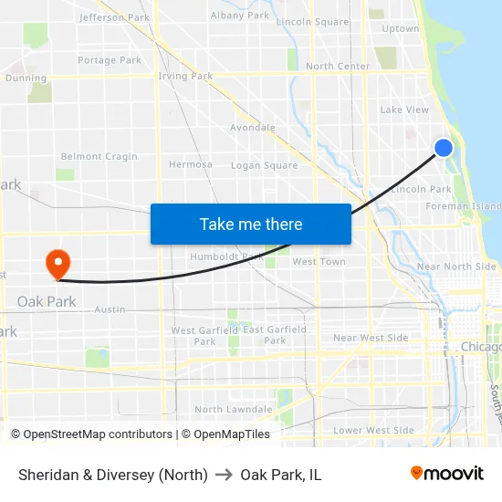 Sheridan & Diversey (North) to Oak Park, IL map