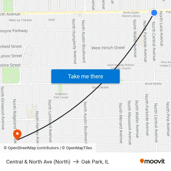Central & North Ave (North) to Oak Park, IL map