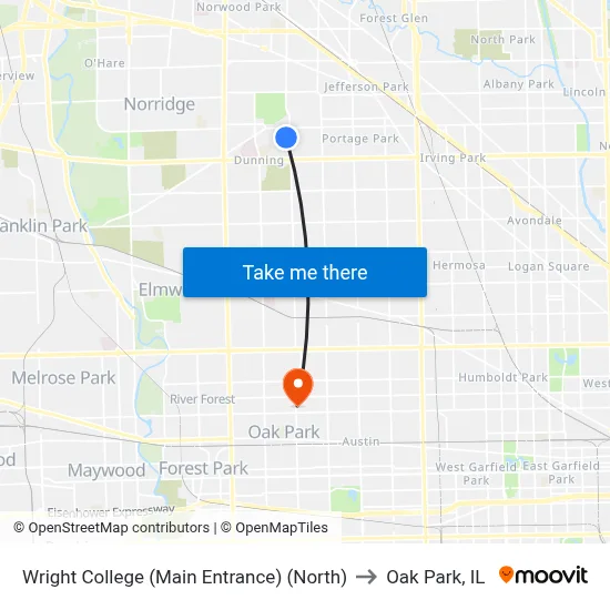 Wright College (Main Entrance) (North) to Oak Park, IL map