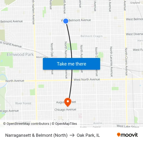 Narragansett & Belmont (North) to Oak Park, IL map