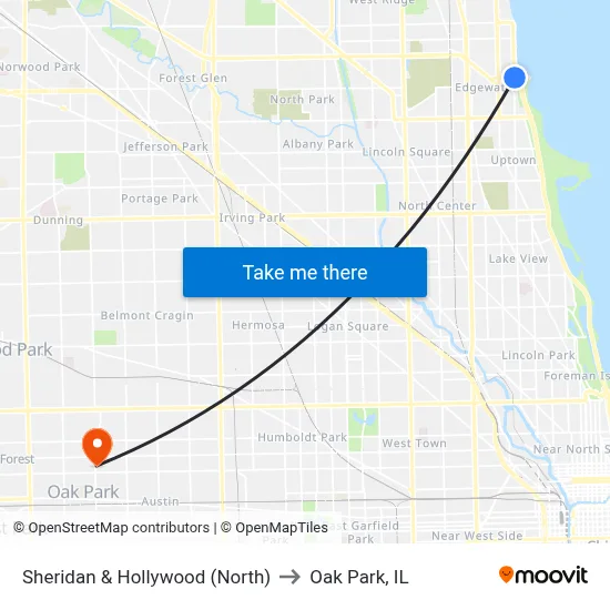 Sheridan & Hollywood (North) to Oak Park, IL map