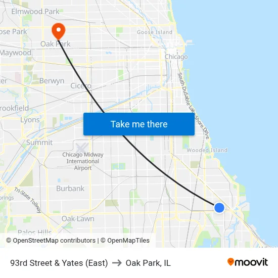 93rd Street & Yates (East) to Oak Park, IL map