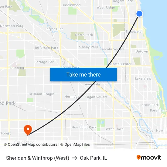 Sheridan & Winthrop (West) to Oak Park, IL map