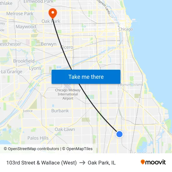 103rd Street & Wallace (West) to Oak Park, IL map