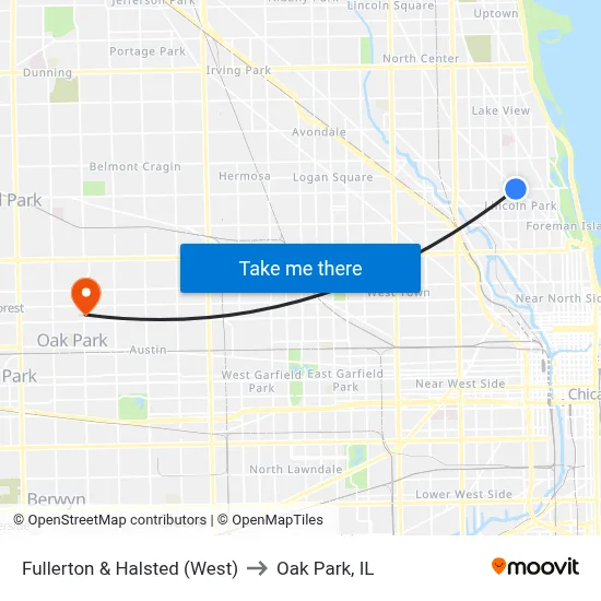 Fullerton & Halsted (West) to Oak Park, IL map