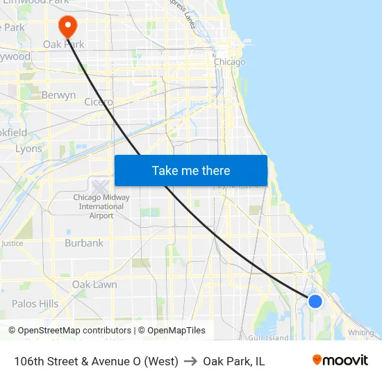 106th Street & Avenue O (West) to Oak Park, IL map