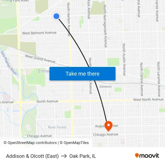 Addison & Olcott (East) to Oak Park, IL map