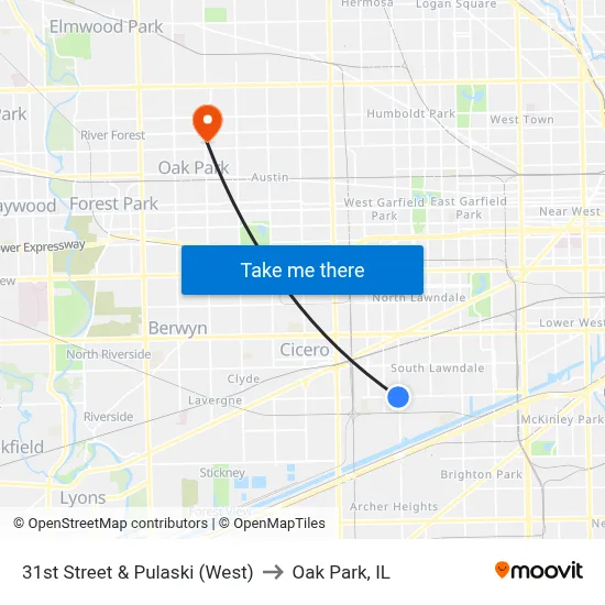 31st Street & Pulaski (West) to Oak Park, IL map