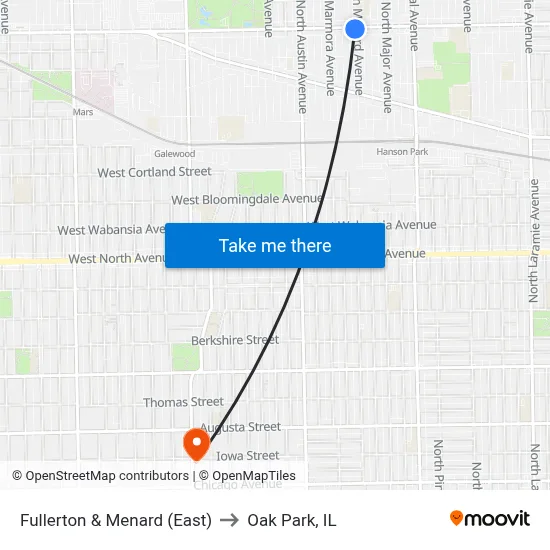 Fullerton & Menard (East) to Oak Park, IL map