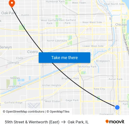 59th Street & Wentworth (East) to Oak Park, IL map