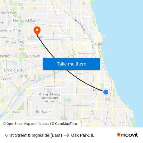 61st Street & Ingleside (East) to Oak Park, IL map