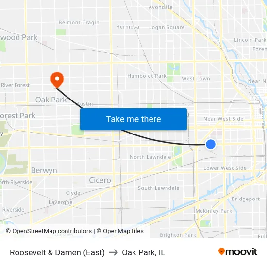 Roosevelt & Damen (East) to Oak Park, IL map