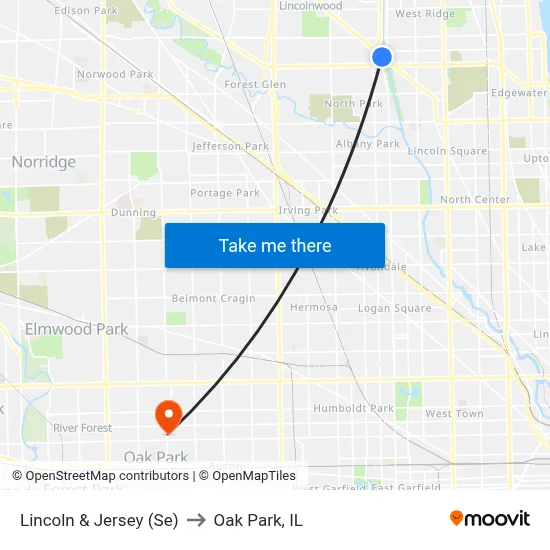 Lincoln & Jersey (Se) to Oak Park, IL map