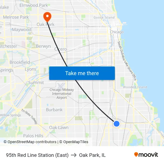 95th Red Line Station (East) to Oak Park, IL map