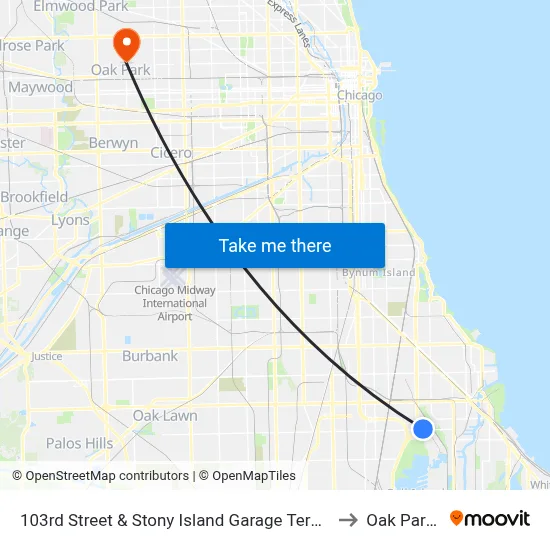 103rd Street & Stony Island Garage Terminal (Se) to Oak Park, IL map