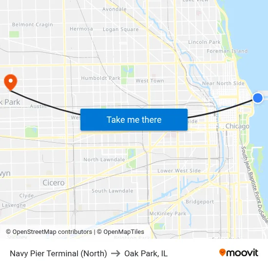 Navy Pier Terminal (North) to Oak Park, IL map