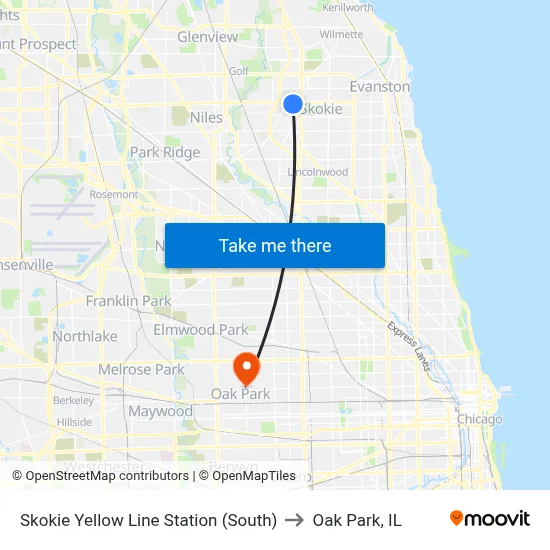 Skokie Yellow Line Station (South) to Oak Park, IL map