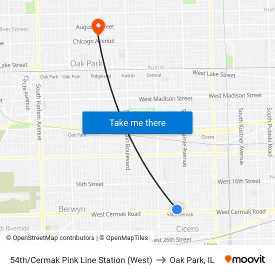 54th/Cermak Pink Line Station (West) to Oak Park, IL map