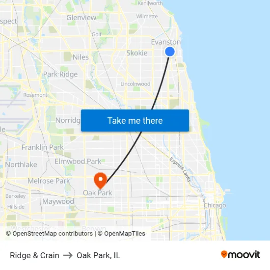 Ridge & Crain to Oak Park, IL map