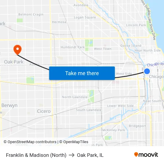 Franklin & Madison (North) to Oak Park, IL map