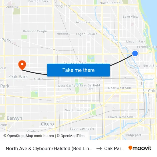 North Ave & Clybourn/Halsted (Red Line) (West) to Oak Park, IL map