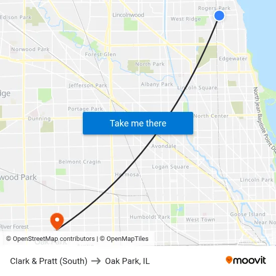 Clark & Pratt (South) to Oak Park, IL map