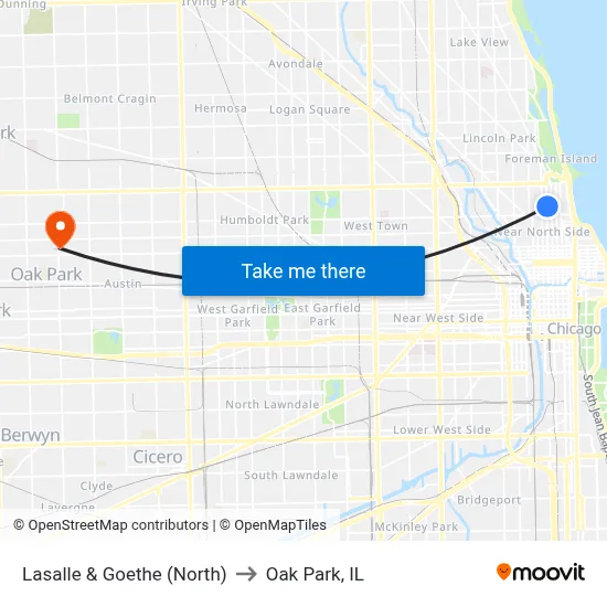 Lasalle & Goethe (North) to Oak Park, IL map